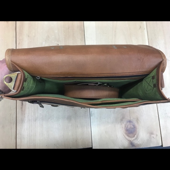 Skh leather laptop Briefcase d/orange/br,NWT - Picture 4 of 8